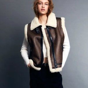 Faux Leather Teddy Fleeced Lined Vest
